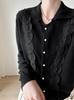Cardigan de Tricô Único e Distinto com Gola e Acabamento em Renda, Novo Suéter Simples de Cashmere com Mangas Longas e Decote Redondo Baixo