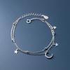 Pulseira Dupla Camada Estrela Lua Prata de Lei s925 Feminina Pulseira Estrela Lua Diamante Mori para Namoradas Presente de Aniversário