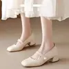 Zapatos Mary Jane suaves y elegantes de cuero suave para mujer, nuevo estilo otoño 2026, punta cuadrada, tacón grueso francés, estilo de hada, adecuados para combinar con faldas