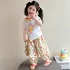 Conjunto de Calças Anti-Mosquito para Meninas Verão 2026 Novo Estiloso Fino Fofo Conjunto de Verão para Crianças, Conjunto de Duas Peças Manga Curta para Meninas