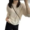 Estilo coreano, caimento relaxado! Suéter de tricô com tranças vazadas para mulheres, uma peça leve de outono, feito de lã, com modelagem solta, mangas compridas versáteis e design de puxar