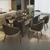 Mesa de comedor de mármol de lujo ligero y de alta gama, juego moderno minimalista rectangular de mesa y sillas para comedor en casa para espacios pequeños
