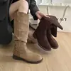 Botas Western Longas Marrom Mesclado de Cavaleiro de Cano Alto Femininas 2025