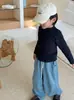 Camiseta base de otoño de cuello medio para niños, camiseta interior suave y multicolor estilo coreano para bebé, camiseta de rayas elástica para niños y niñas