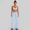 Conjunto fitness transfronteiriço com top esportivo de gola halter, secagem rápida, roupa casual para esportes ao ar livre, corrida, yoga para mulheres
