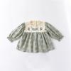 Roupinhas de Bebê Primavera & Outono Floral Pequeno Manga Longa Bebê Menina Gola de Renda Bordada Roupas Larguinhas