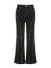 Ny107 Jeans Flare Elástico de Cintura Alta para Mulheres, Cintura Elástica, Calça Jeans Micro Flare Emagrecedora, Versátil para o Trabalho e o Dia a Dia