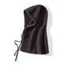 Gorro de cachemira para hombre y mujer, gorro de punto cálido y grueso de invierno casual con calentador de cuello integrado y capucha con cordón