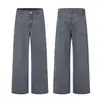 Muxi Clothing Marca de Moda Estilo Americano Serie de Logo Bordado Pantalones Rectos de Calle Pantalones Casuales Versátiles de Pierna Ancha Lavado a la Piedra Color Caqui