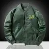 Jaqueta Piloto Masculina Verde Militar com Bordado Estilo Chinês, Jaqueta de Voo Boku Boku Fina para Trabalho, Tendência