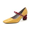 Zapatos de Tacón Únicos de Diseño No Replicado con Tacones Distintivos, Versátiles para el Trayecto Diario, Zapatos de Salón Poco Profundos con Punta Cuadrada Pequeña, Zapatos Mary Jane de Cuero Genuino con Bloques de Color