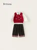 Ropa Infantil Youbao Conjunto Infantil Camisa de Solapa Chaleco de Punto Rojo Oveja Pequeña Pantalones Casuales Conjunto de Tres Piezas Ropa para Niñas