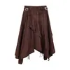 Estilo agridulce Feiyuan con cinturón, falda irregular de color liso para mujer, nuevo modelo de principios de otoño en color café Maillard, minifalda de gamuza