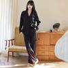 Nuevos Pijamas de Seda de Hielo 2026 para Mujer, de Manga Larga y Pantalón Largo, Delgados y Sencillos, Color Sólido, Cuello Solapa, Se Pueden Usar Afuera como Ropa de Casa