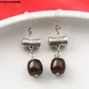 Pendientes de Plata de Ley S925 Flor de Capullo Jaspe Cinabrio Ágata Estilo Étnico Carácter Fu Antiguo Vintage Pendientes Pendientes