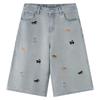 Pantalones Vaqueros de Cinco Bolsillos Bordados con Cachorro Azul Nostálgico Unisex de Cintura Alta Rectos Adelgazantes de Pierna Ancha para Pareja en Primavera y Verano