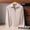 Novo Cardigan 100% Caxemira Pura Outono/Inverno para Homens, Suéter Espesso com Gola, Jaqueta de Tricô Quente com Zíper e Mangas Longas