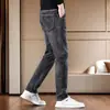 Jeans Cinza Fumê de Alta Qualidade Calças Retas Largas Masculinas Exportação Novas Calças Casuais para Meia-Idade Calças Masculinas de Outono
