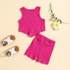 Traje de verano para niñas Bebé Elegante Infantil Personalizado Moderno Estilo Coreano Color Sólido Chaleco de Tirantes con Canalé Shorts Conjunto de dos piezas