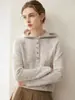 Novo suéter de tricô com capuz de lã de cashmere para outono e inverno, blusa de moletom casual solta com botões florais de manga comprida para mulheres com capuz