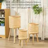 Maceta de Cesta de Bambú Planta de Sala de Estar Cesta de Flores Decoración Redondo Bambú Balcón Trípode Tejido Flor Grande Estilo Pastoral