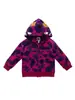 Moletom com zíper e capuz infantil para primavera e outono, camuflado, design de tubarão de desenho animado, cardigã casual para meninos e meninas