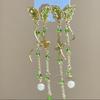 Pendientes "Tesoro" de circonita verde súper brillante para mujer, estilo Mori, geométricos, frescos, exquisitos, ligeros y lujosos.