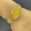 Brazalete Abierto de Calcedonia Amarillo Hielo Natural Alto Ágata Verde Incrustada Brazalete Hueco Brazalete de Moda Antigua Joyería para Mujer