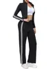 Conjunto de Duas Peças de Jaqueta Longa com Zíper Colorida Contrastante Preto e Branco Elástica Slim Fit Roupa Esportiva ao Ar Livre para Yoga Conjunto de Yoga Feminino