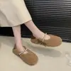 Sapatos Peludos para Mulheres no Inverno Novas Roupas Externas Sapatilhas Decoração de Pérolas 2025 Estilo Coreano Sapatos Feijão Fada de Uma Perna Sapatos de Cavar
