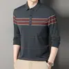 Camiseta tipo polo de manga larga para primavera y otoño, capa base fina de moda, camiseta casual a rayas estilo papá para hombres de mediana edad