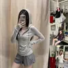 Sudadera con capucha gris estilo coreano, de alta gama, versátil, que se puede usar como capa exterior, combinada con una capa base, nuevo top de manga larga para mujer para principios de otoño