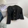 Cardigan de veludo falso de duas peças com manga longa combinando com cores início da primavera novo design sensação gola redonda pulôver camiseta solta top