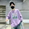 Camiseta de manga comprida para meninos, roupa infantil de primavera e outono, novo modelo 2026, camiseta base 100% algodão puro, top moderno para crianças mais velhas