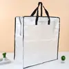 Bolsa de almacenamiento transparente visible de gran capacidad de 85 litros en stock para mudanza, a prueba de polvo y humedad, hecha de material tejido de PP con asa de cremallera