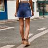 Ropa de Mujer Transfronteriza Europea y Americana Amazon Nuevo Estampado de Bandera Americana Agujeros Desgastados de un Solo Botón Pantalones Cortos de Mezclilla Moda para Mujer
