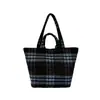 Nova Bolsa de Mão de Lã Grande Capacidade Simples Estilo Rainha Mãe Ocidental Patchwork Xadrez Bolsa Tote de Axila Bolsa de Ombro