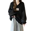 Sudadera con capucha y cuello en V con fotografía real transfronteriza para mujer, primavera y otoño, fina, nueva, estilo coreano, holgada, estilo americano, abrigo superior holgado