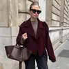 Casaco de Lã Marrom Francês Outono e Inverno Feminino Moda para o Trabalho Casaco de Lã Engrossado de Botão Duplo Jaqueta Roupas Femininas Soltas