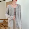 Veludo~Herbalife 75% Caxemira + 25% Seda de Amora Tricô Cardigan Feminino Estilo Coreano Solto Suéter Casaco Cobertura