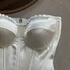 Corset branco chique estilo francês com barbatanas de peixe para mulheres, projetado para afinar a cintura, um top tomara-que-caia doce e ousado para meninas