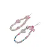 Cadena para teléfono móvil con cuentas de niña linda, cordón, flor acrílica, lazo, corazón con cuentas, funda de teléfono, adornos de cuentas de colores