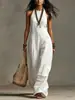 Mono de lino de alta calidad, casual, cuello redondo, sin mangas, para mujer, moda europea y americana 2026, colección de verano, con un toque sofisticado y elegante, adecuado para ventas transfronterizas
