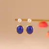 Aretes de Plata Esterlina S925 Yuebao Jewelry Perla Rojo Agua Lapislázuli Ámbar Cabujón Geométricos Lujo Ligero Adornos para Orejas Artículo Popular