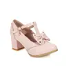 Ebay comércio exterior sapatos femininos sapatos Mary Jane primavera laço salto grosso sapatos de salto único feminino tamanhos grandes e pequenos sapatos femininos para estudantes