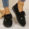 Zapatos de Invierno Nuevos de Felpa Forrados de Piel para Mujer Suela Suave Antideslizantes Fondo Plano Tejido Cálido con Lazo Zapatos de Algodón Talla Grande Exteriores