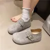 2026 Sapato Birkenstock Feminino de Solado Reto com Fivela para Outono, Slip-on Versátil que Aumenta a Altura, Novos Sapatos Slip-on da Moda