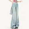 Jeans Acampanados Azules Claros de Alta Resistencia con Pedrería para Mujer, Nuevo Estilo Primavera 2026, Brillantes de Cintura Alta, Pantalones Acampanados No Ajustados de Largo Completo
