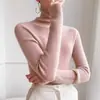 Top Base de Punto Grueso Gris Francés de Cuello Alto para Mujer Otoño Invierno Ajustado Capa Interior de Lana Elegante con Estilo