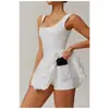 Vestido de tenis de bolsillo deportivo y de fitness transfronterizo con copas incorporadas, vestido para mujer con tacto nude, entallado en la cintura y anti-exposición